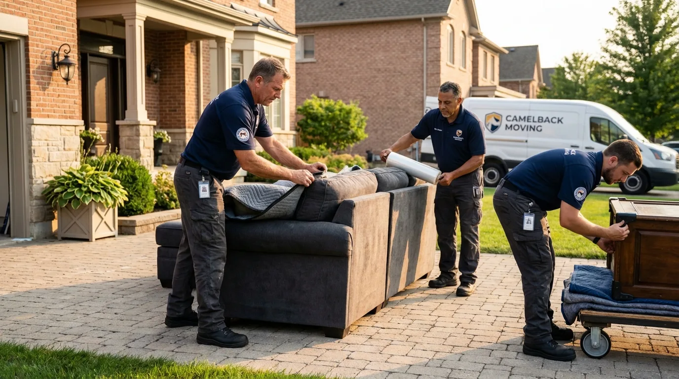 Large estate moving crew wrapping furniture in Horseheads, NY
