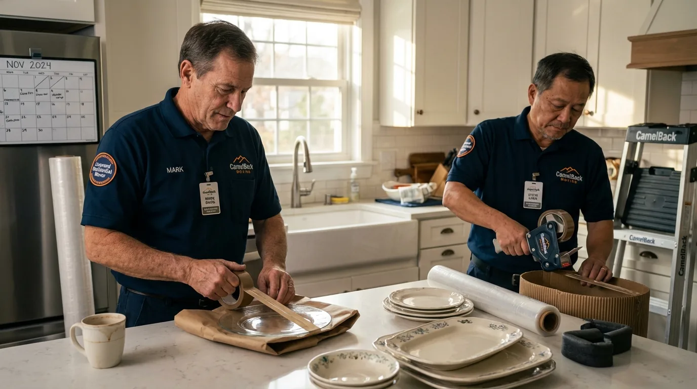 Professional crew packing kitchen dishware in Horseheads, NY